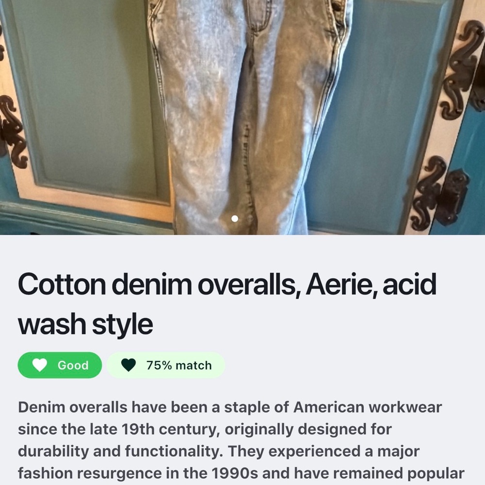 aerie Blue Denim Overalls with Contrast Stitching - Picture 4 of 5
